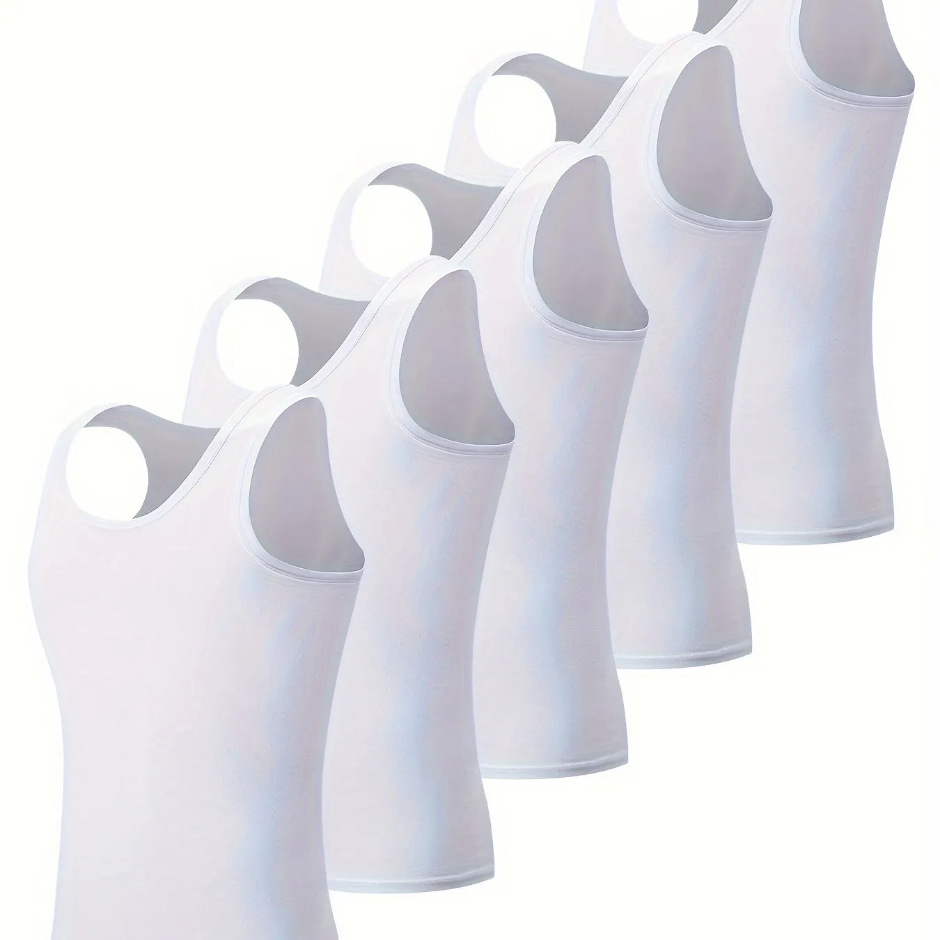 5-Pack Men's White Tank Tops - Comfortable Cotton Sleeveless T-Shirts for Fitness & Casual Wear