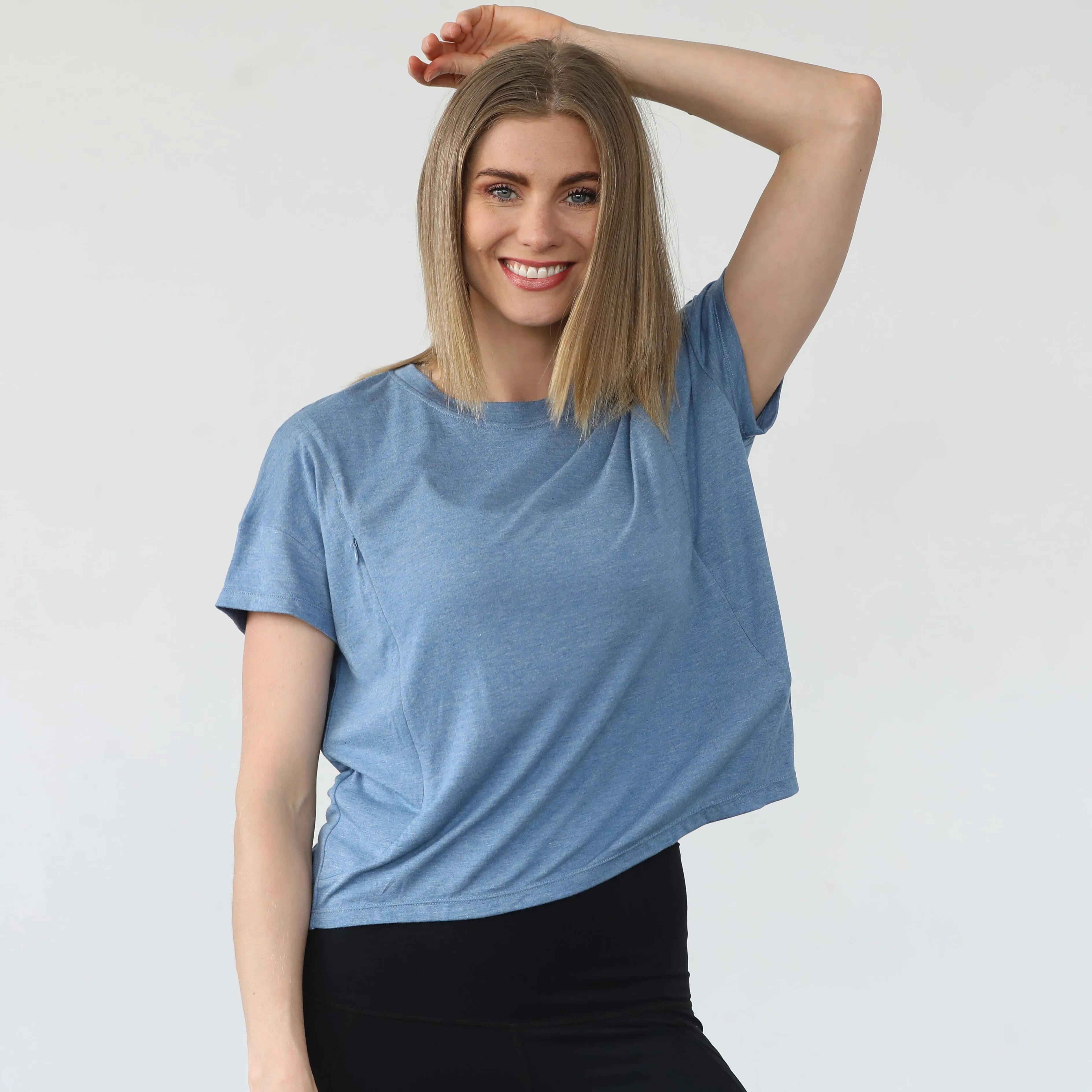 Abigail Short Sleeve Nursing T-Shirt (Pacific Blue)