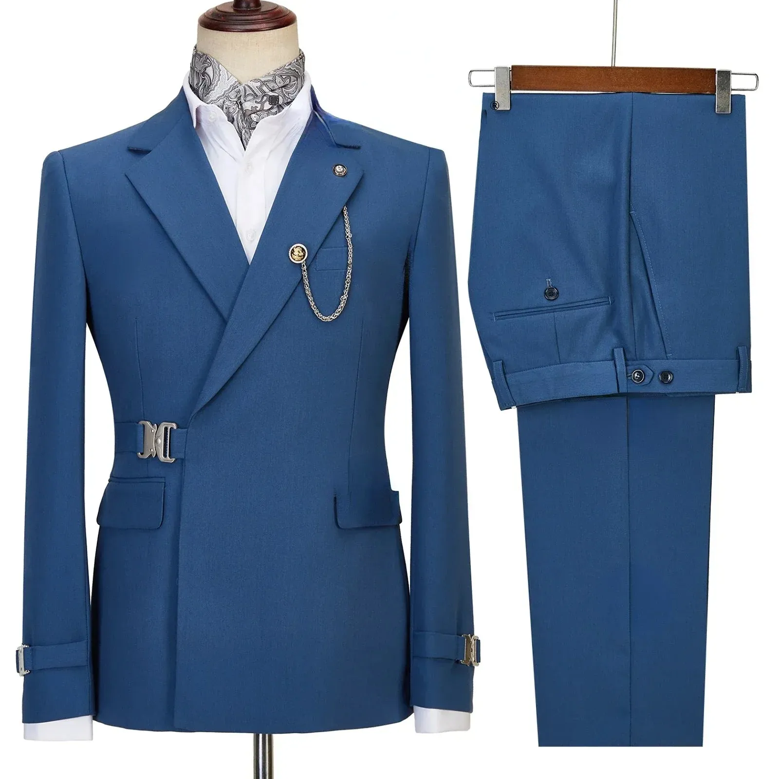 Aidase Elegant Luxury Solid Color Business Men's Suit Two Pieces Metal Buckle Male Formal Occasions Blazers and Pants