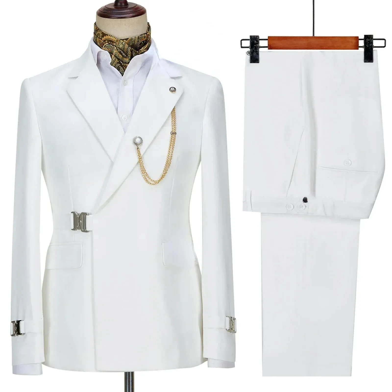 Aidase Elegant Luxury Solid Color Business Men's Suit Two Pieces Metal Buckle Male Formal Occasions Blazers and Pants