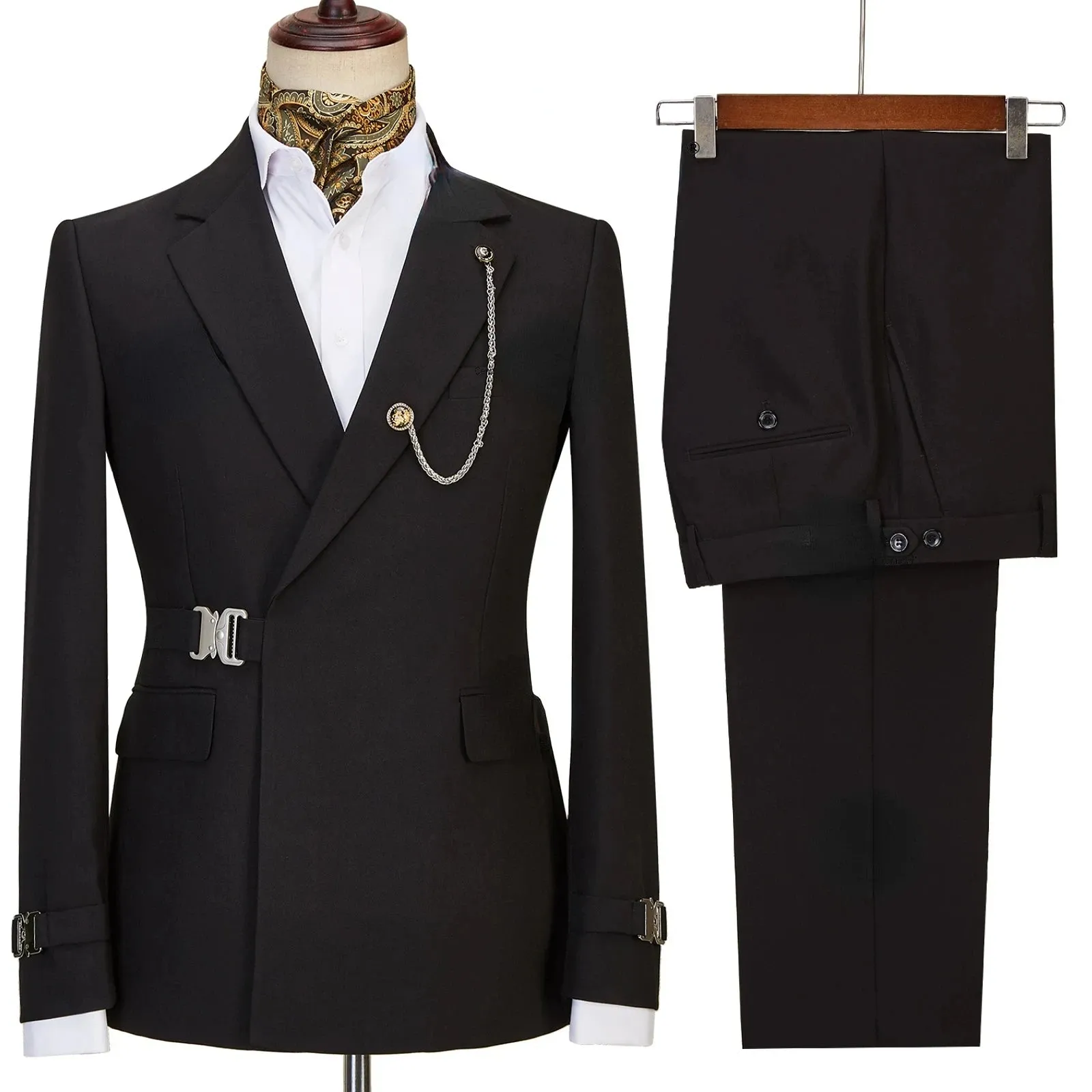 Aidase Elegant Luxury Solid Color Business Men's Suit Two Pieces Metal Buckle Male Formal Occasions Blazers and Pants