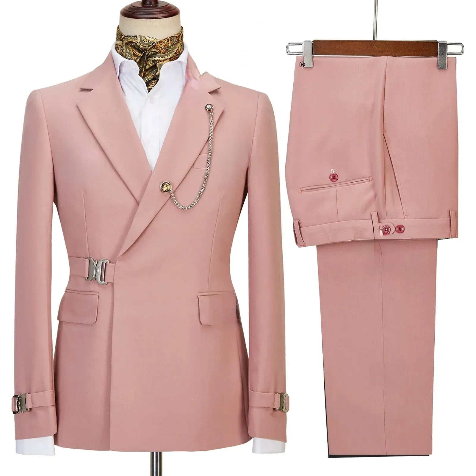 Aidase Elegant Luxury Solid Color Business Men's Suit Two Pieces Metal Buckle Male Formal Occasions Blazers and Pants