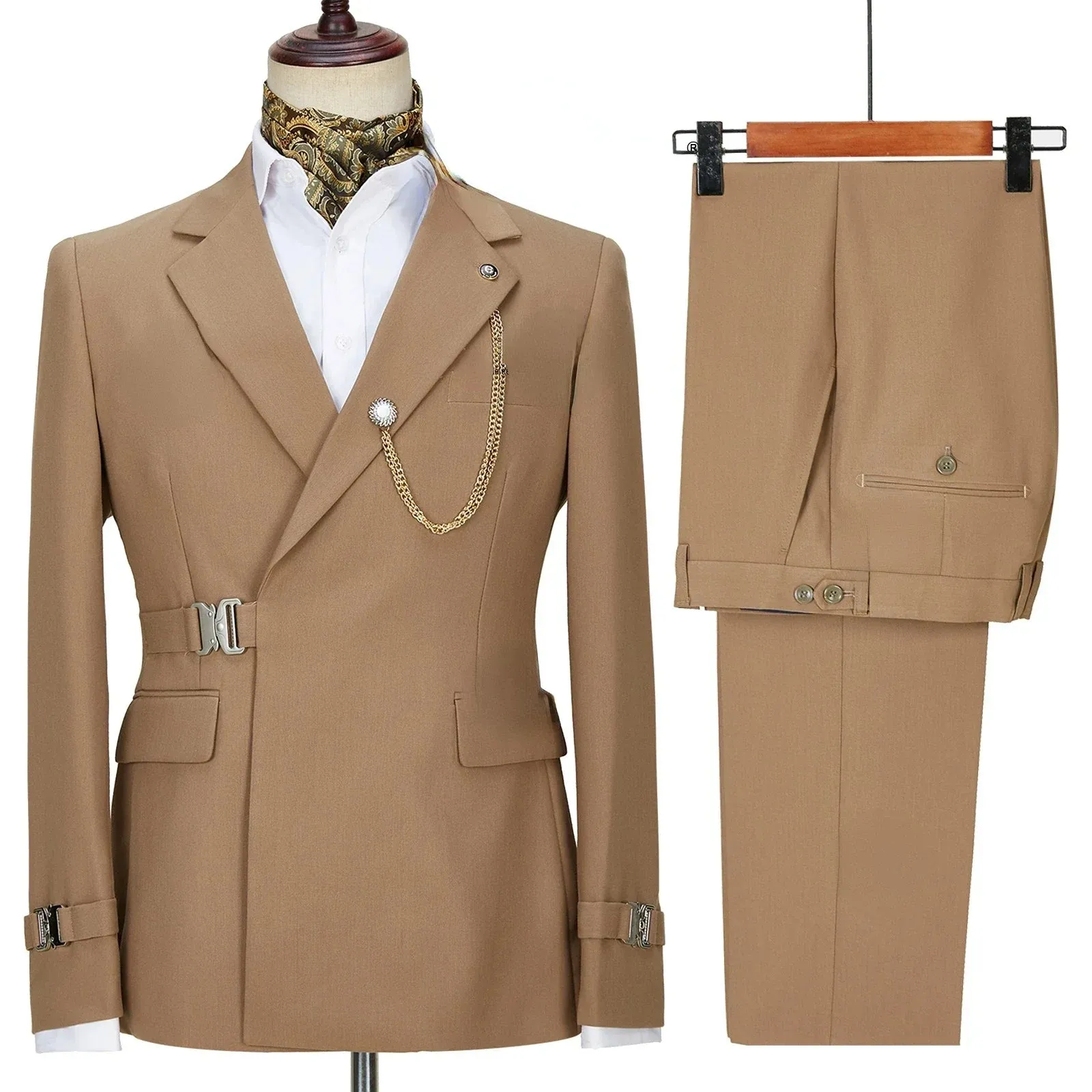 Aidase Elegant Luxury Solid Color Business Men's Suit Two Pieces Metal Buckle Male Formal Occasions Blazers and Pants