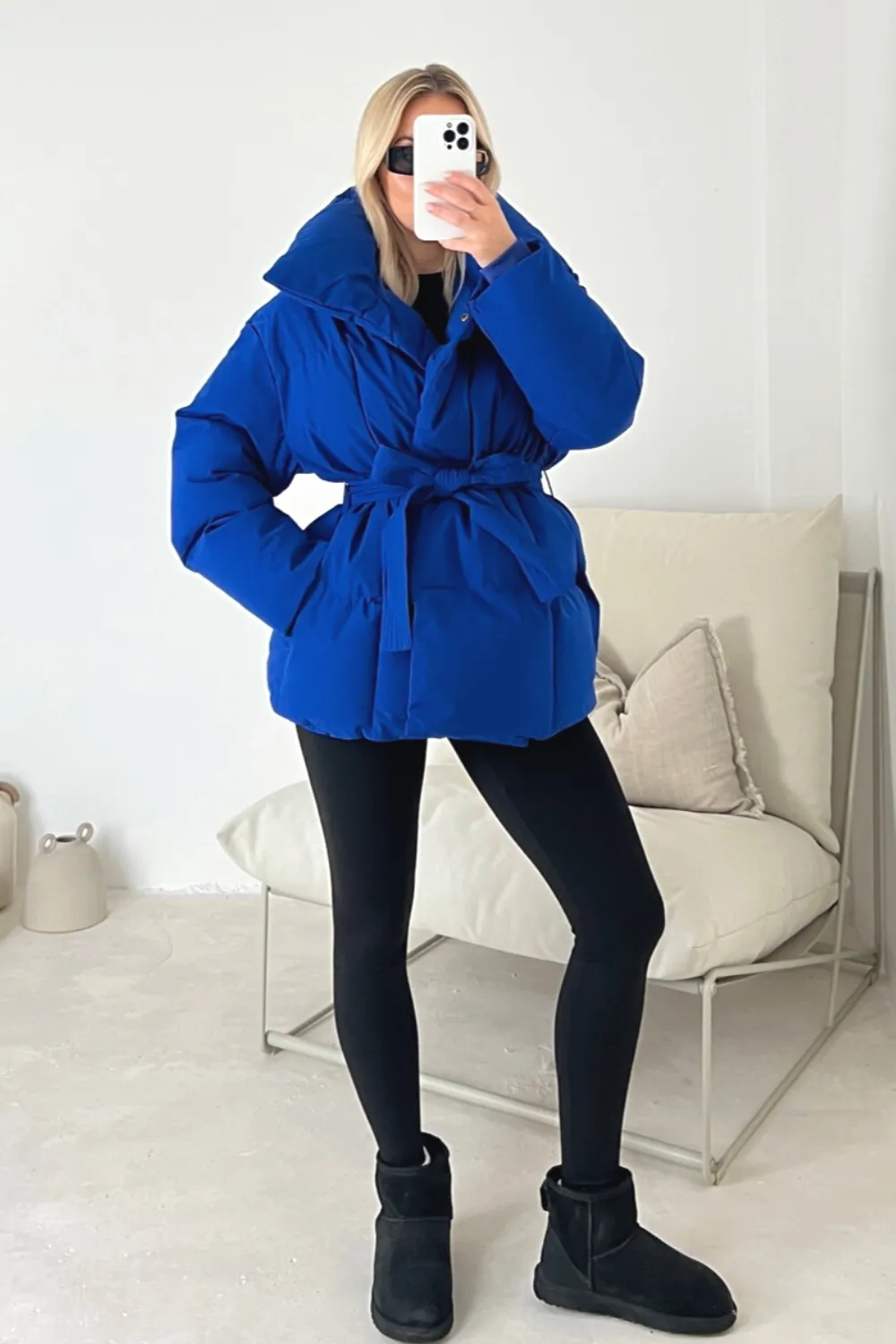 Alaska cobalt blue short padded duvet button up coat