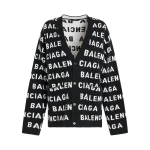 All-Over Logo Cardigan in Black/White