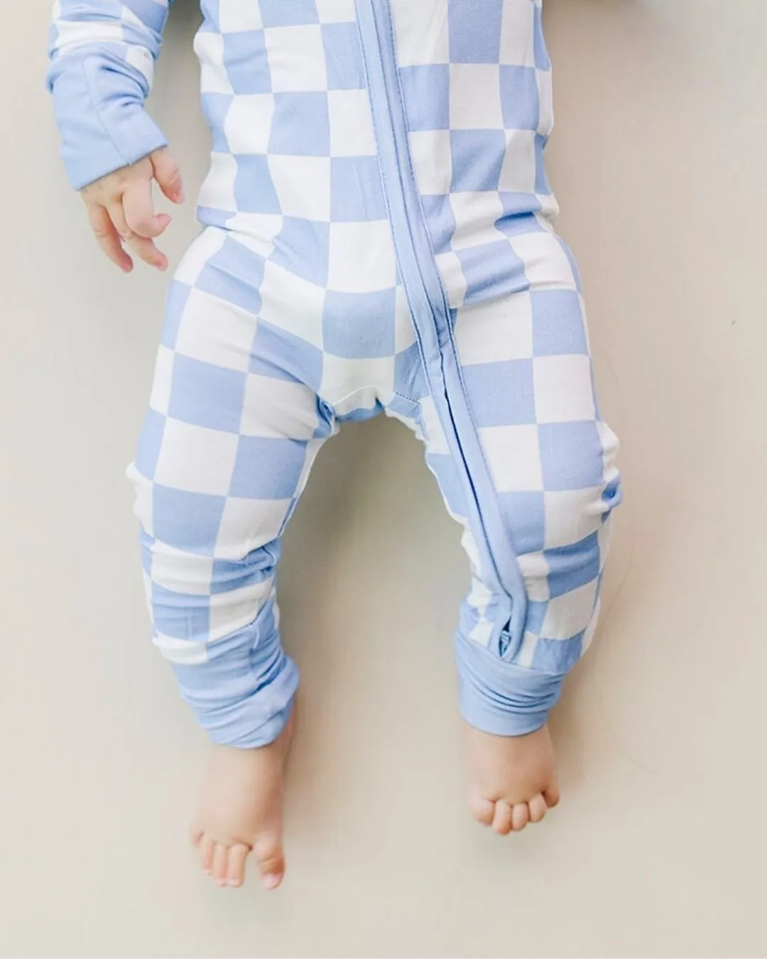 Bamboo Zip Romper | Blue Checkered