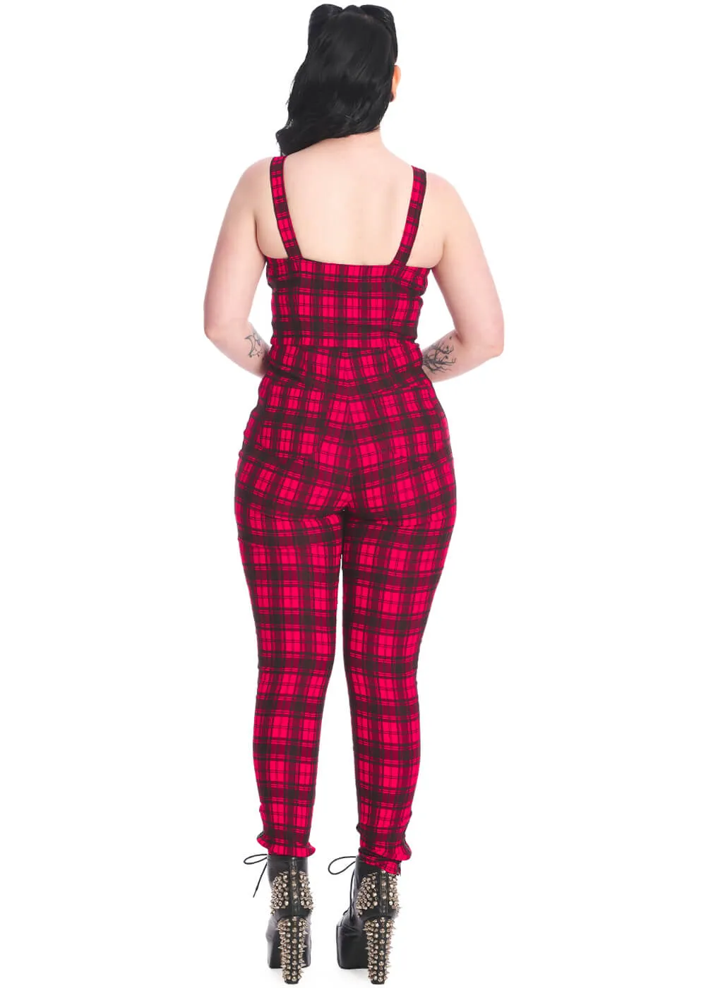 Banned Lenore Tartan 80's Jumpsuit Red