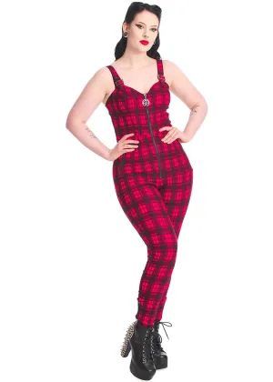 Banned Lenore Tartan 80's Jumpsuit Red