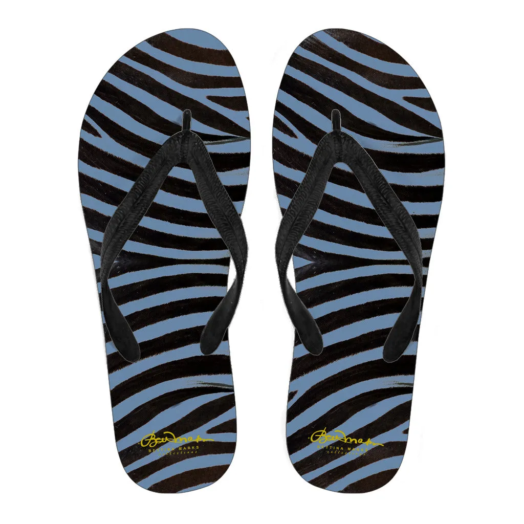 Blue Zebra Flip Flops