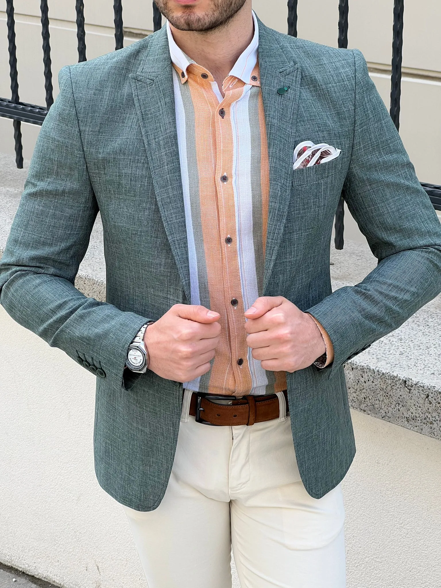 Bojoni Montebello Slim Fit High Quality Self-Patterned Green Blazer