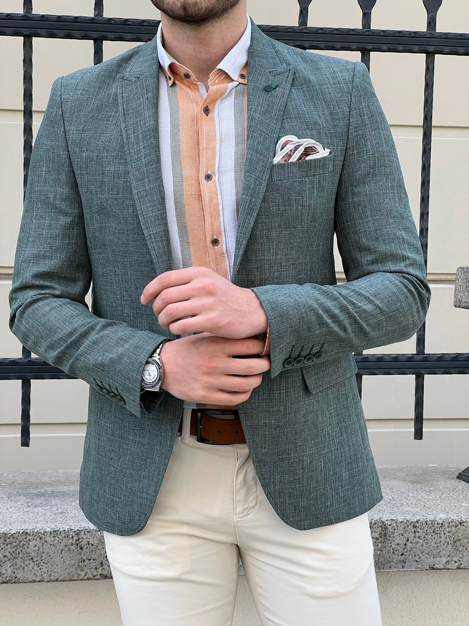 Bojoni Montebello Slim Fit High Quality Self-Patterned Green Blazer