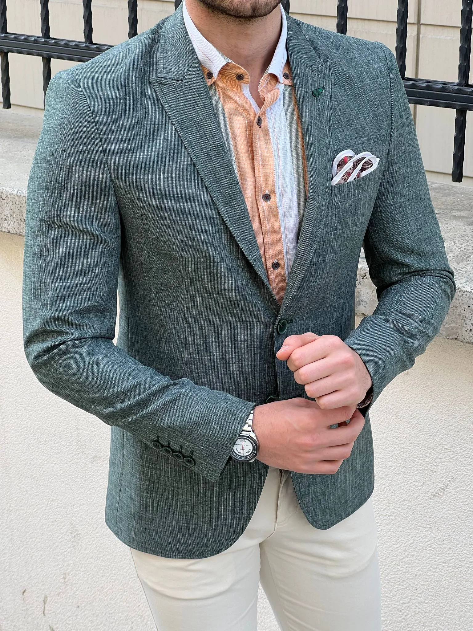 Bojoni Montebello Slim Fit High Quality Self-Patterned Green Blazer