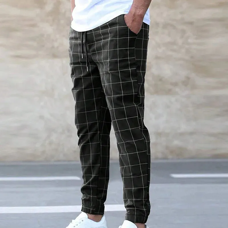 BONSIR  -  Autumn Minimalist Fashion Trend Plaid Hoodie Versatile Casual Drawstring Contrast Loose Fitting Men's Temperament Pants