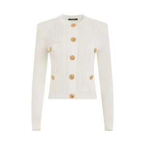 Buttoned Knit Short Cardigan in White