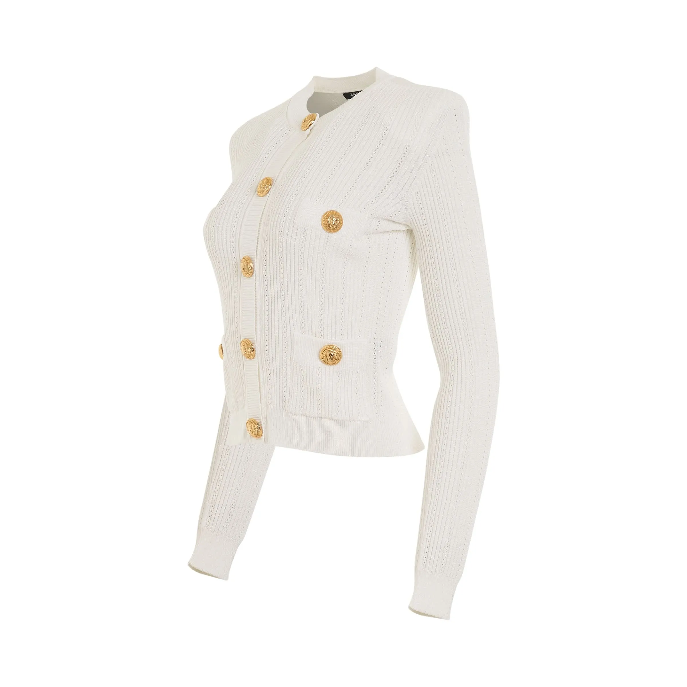 Buttoned Knit Short Cardigan in White