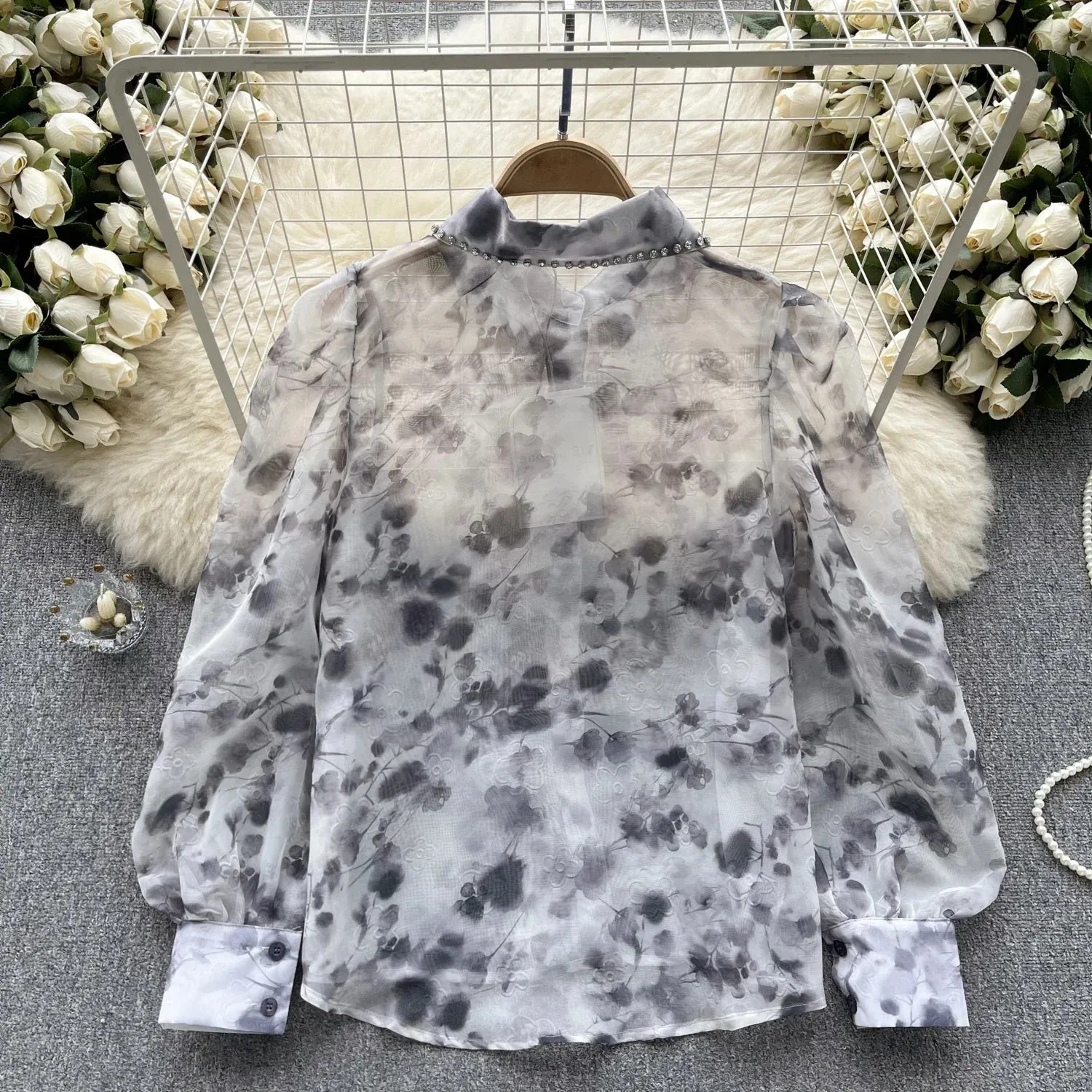 Chic Tie Dye Puff Sleeve Blouse