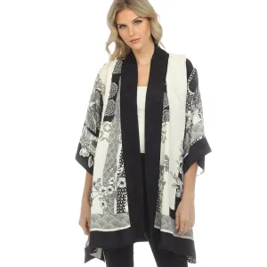 Citron Black & White Blossom Print Kimono - 0917-BWB