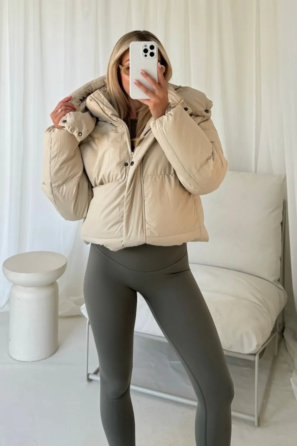 Clara cream short crop puffer coat