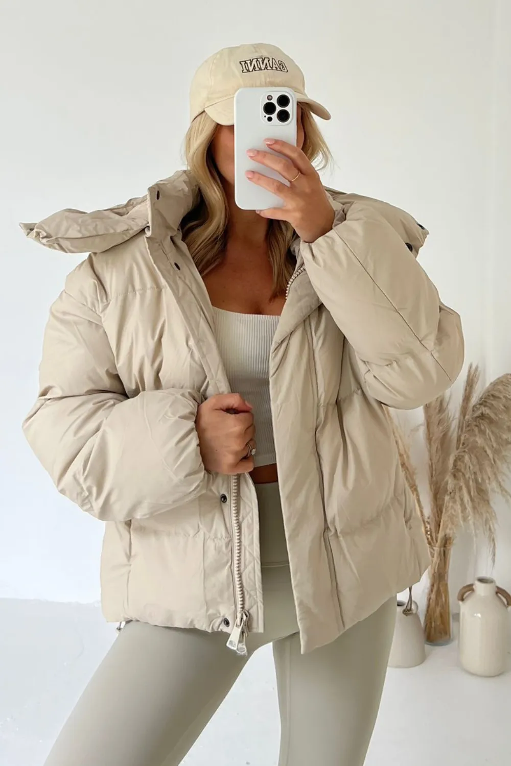 Clara cream short crop puffer coat