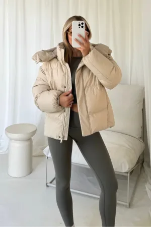 Clara cream short crop puffer coat