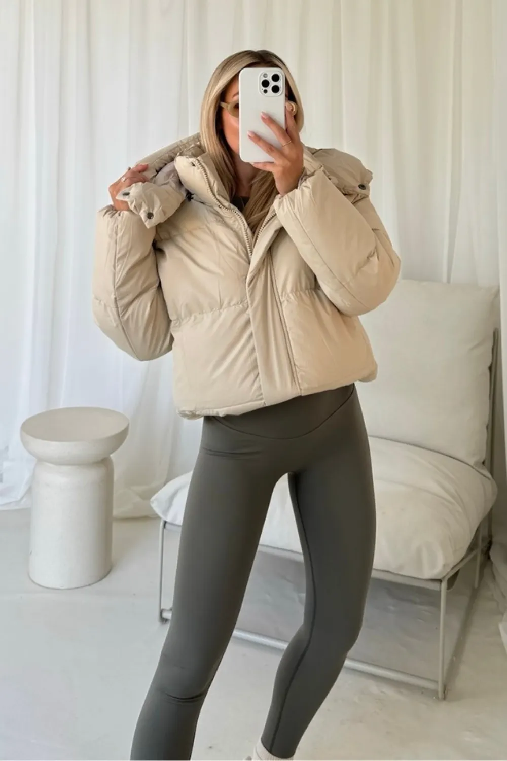 Clara cream short crop puffer coat