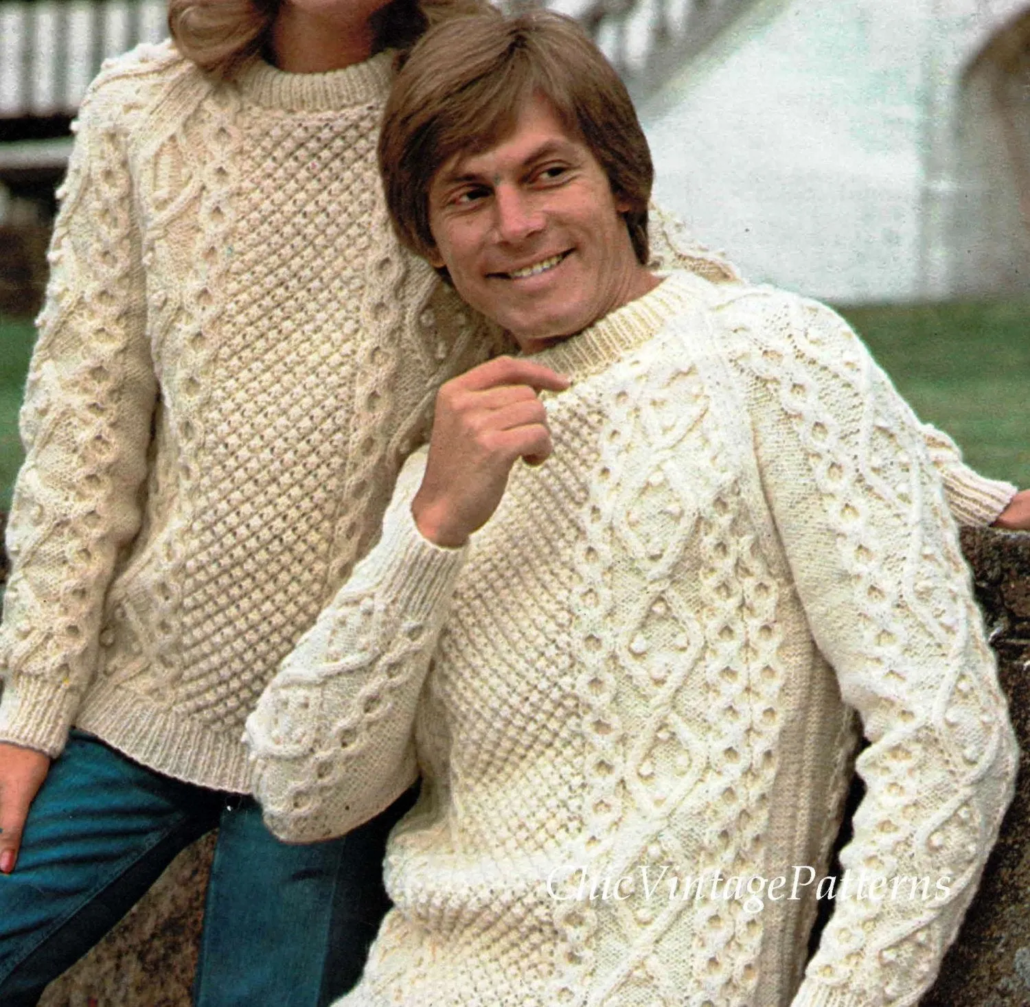 Classic Aran Sweaters, His & Her Jumper Knitting Pattern, Instant Download