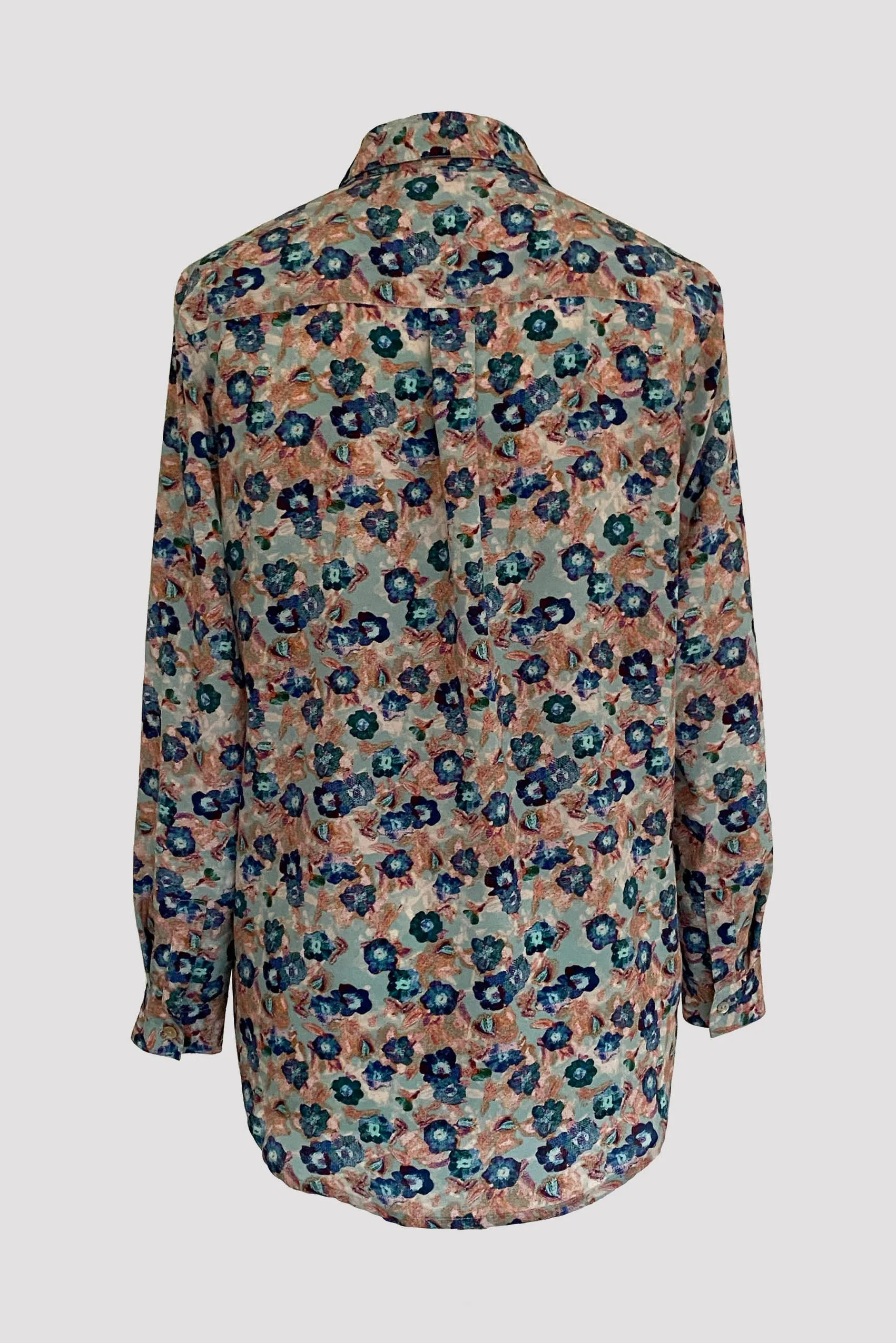 Concordia Primula Blue/Taupe Silk Crepe de Chine Shirt