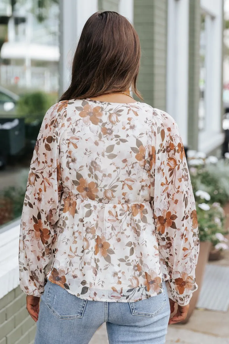 Cream Fall Floral Print Blouse - FINAL SALE