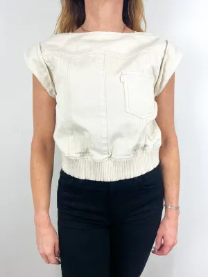 Deconstructed Cropped Denim Top in Ecru