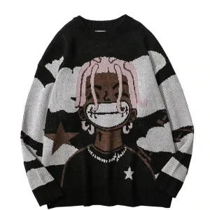 Embroidered Big Grin Anime Sweater