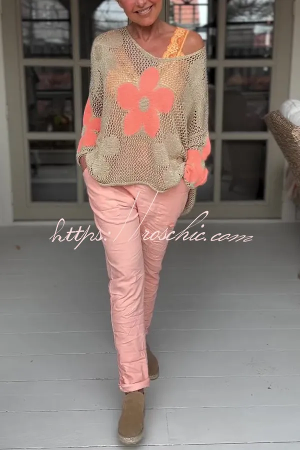 Embroidered Flower Hollow Long-sleeved Holiday Loose Knitted Top