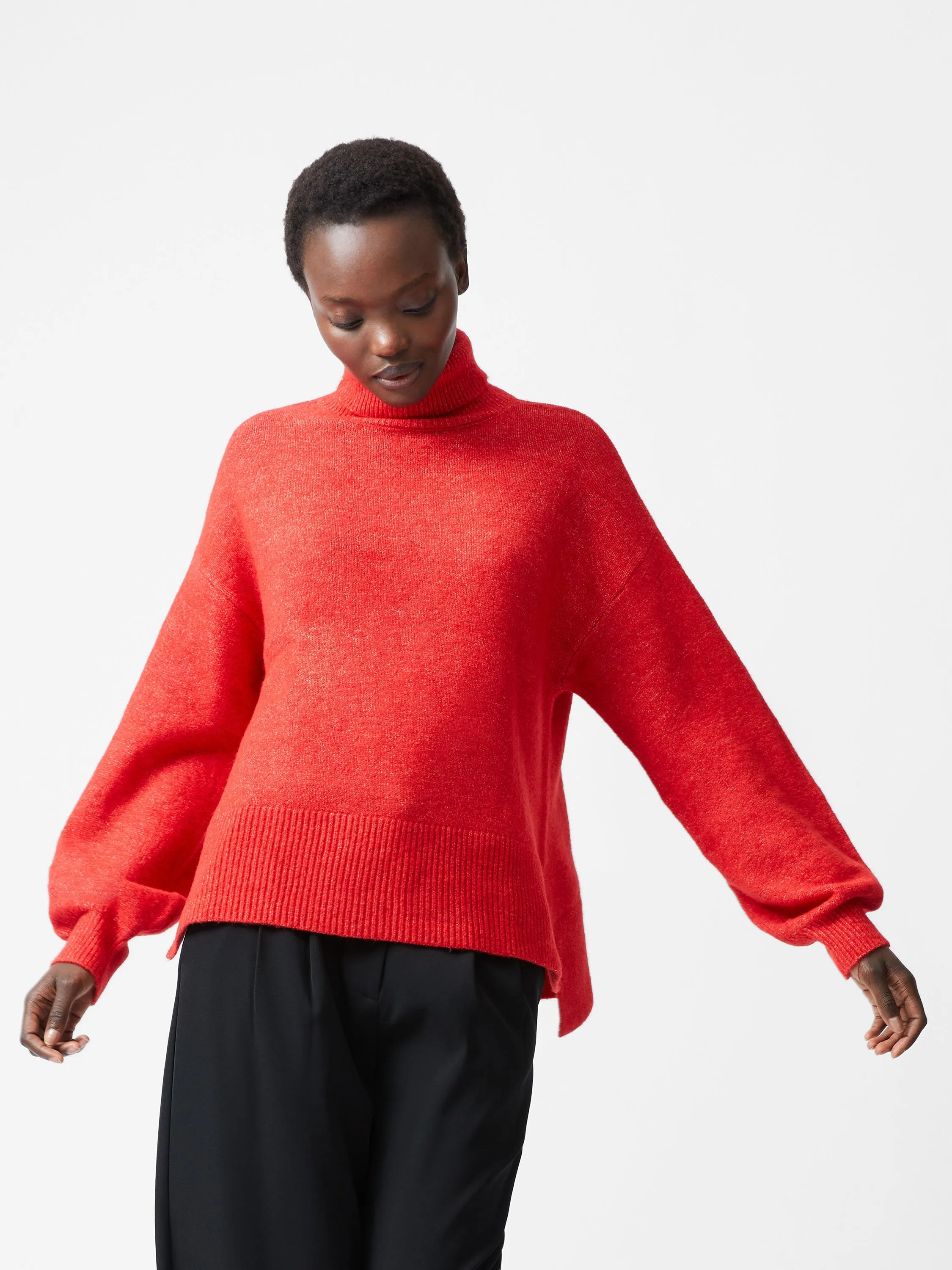 Funnel Neck Stepped Hem Jumper