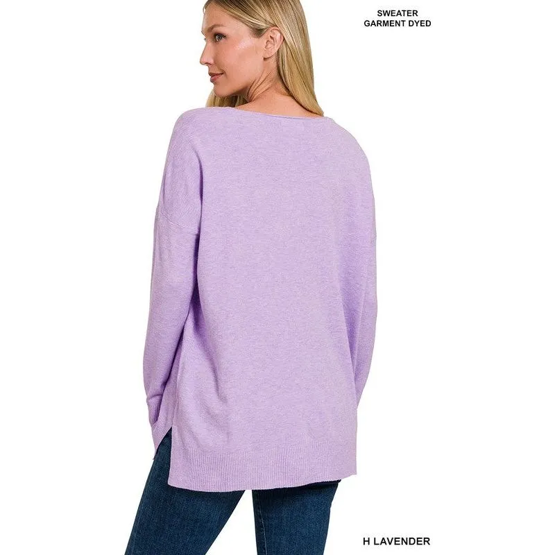 GARMENT DYED FRONT SEAM SWEATER