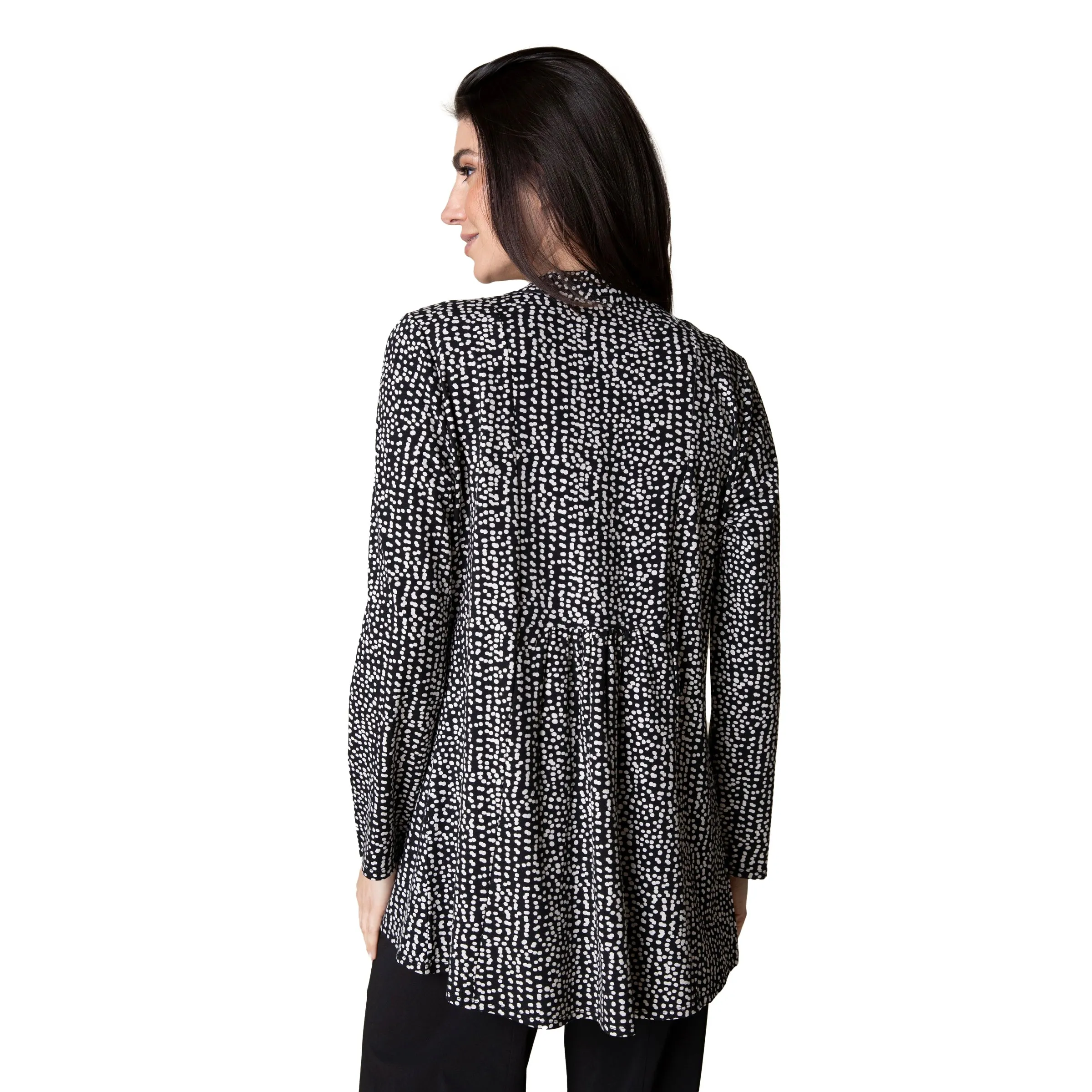 Habitat's Travel Core Dots-Print Shirred Back Cardigan in Black - 55035-BK