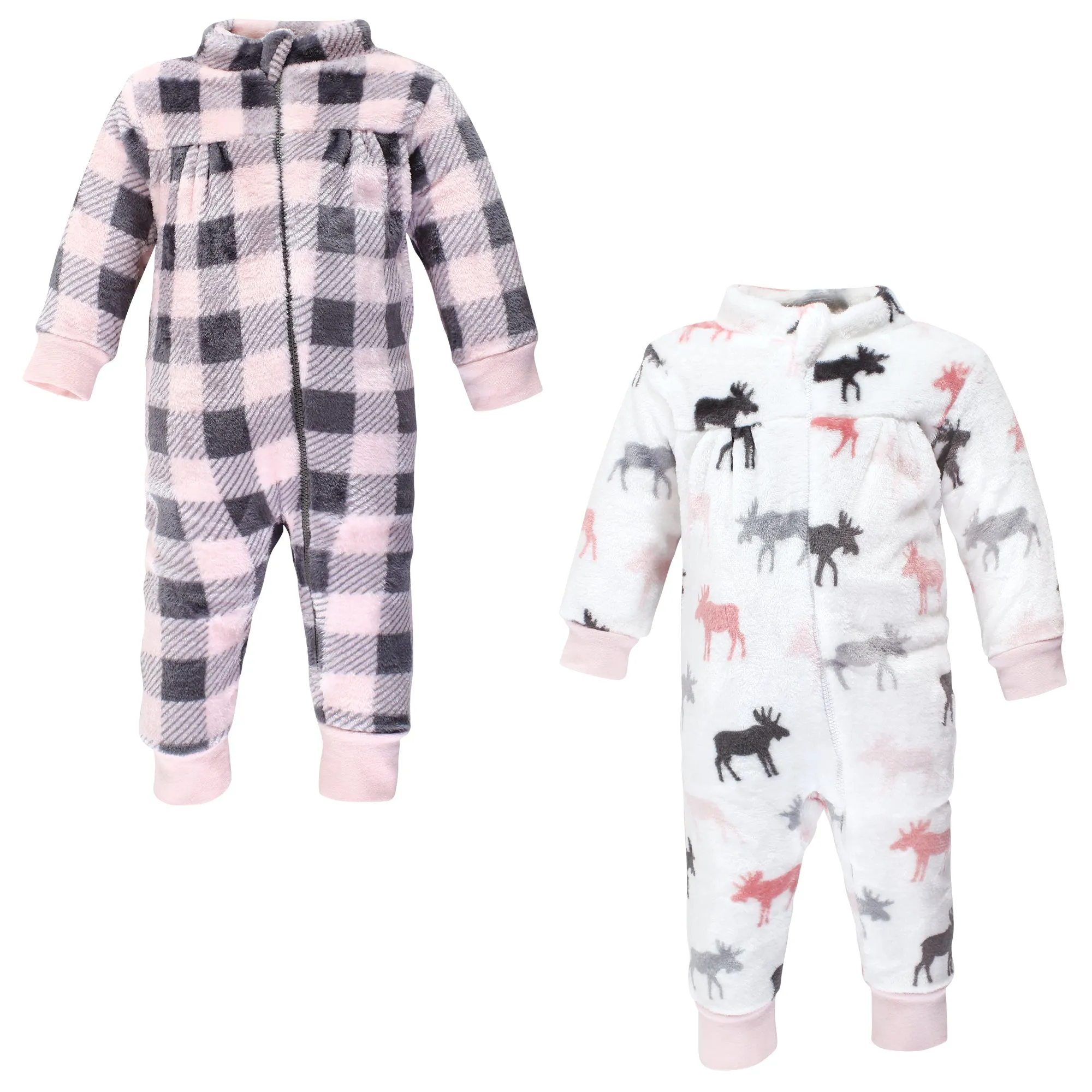 Hudson Baby Plush Jumpsuits, Pink Moose