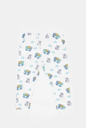 Infant Boys White Printed Joggers