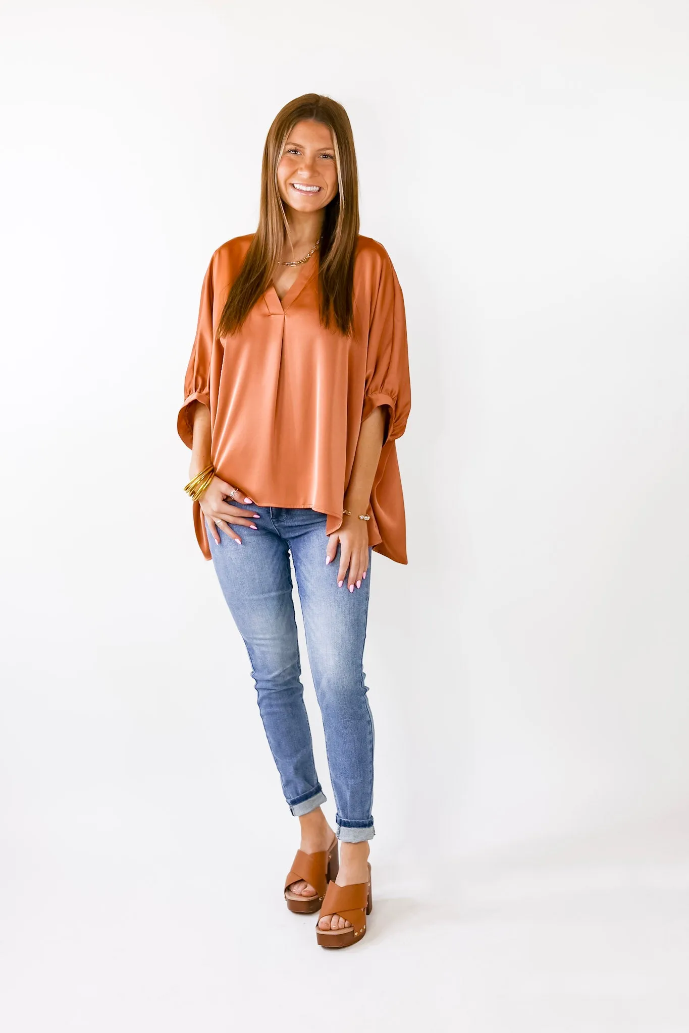 Irresistibly Chic Half Sleeve Oversized Blouse in Copper