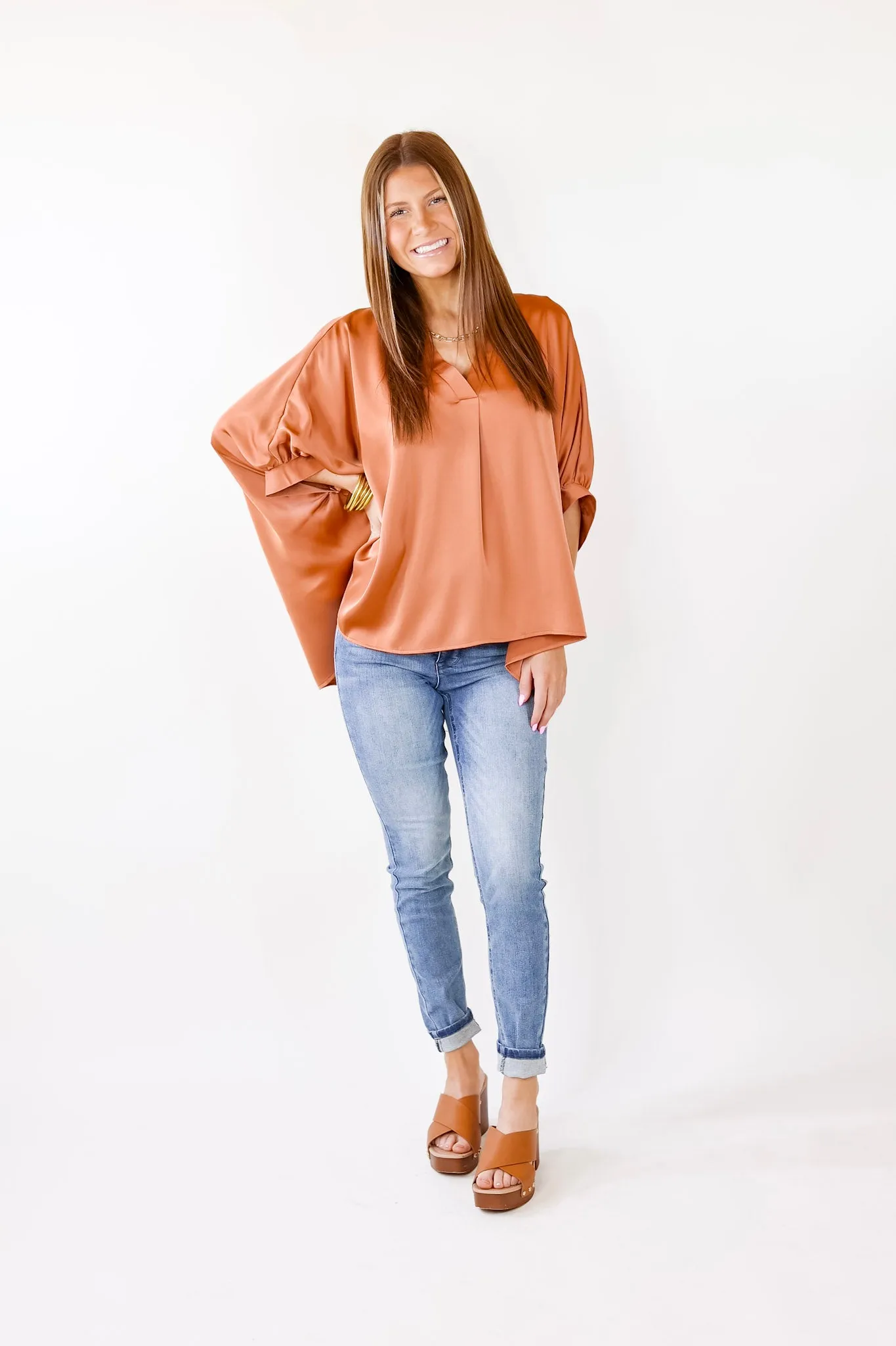 Irresistibly Chic Half Sleeve Oversized Blouse in Copper