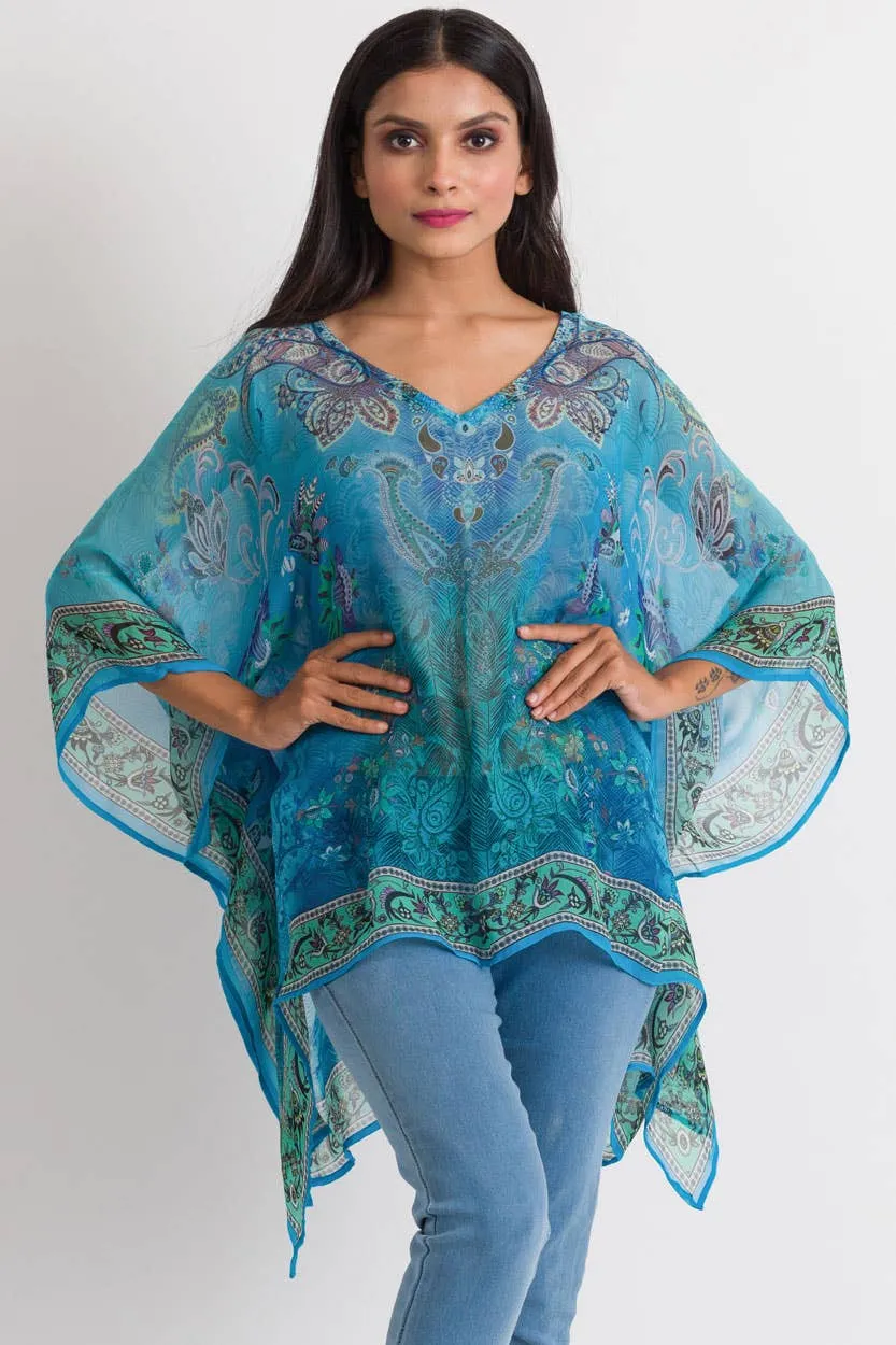 Kumari Cupro Tops: Turquoise Multi