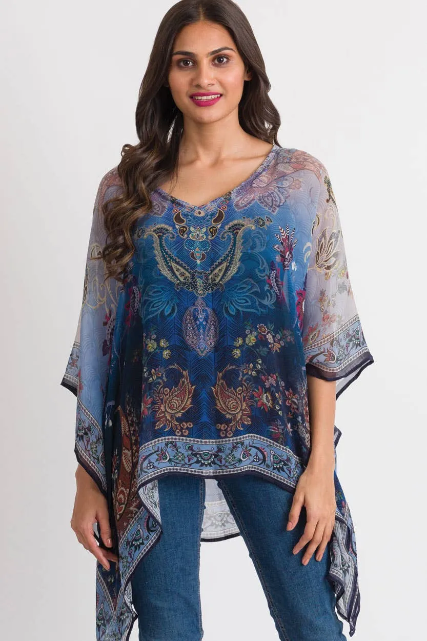 Kumari Cupro Tops: Turquoise Multi