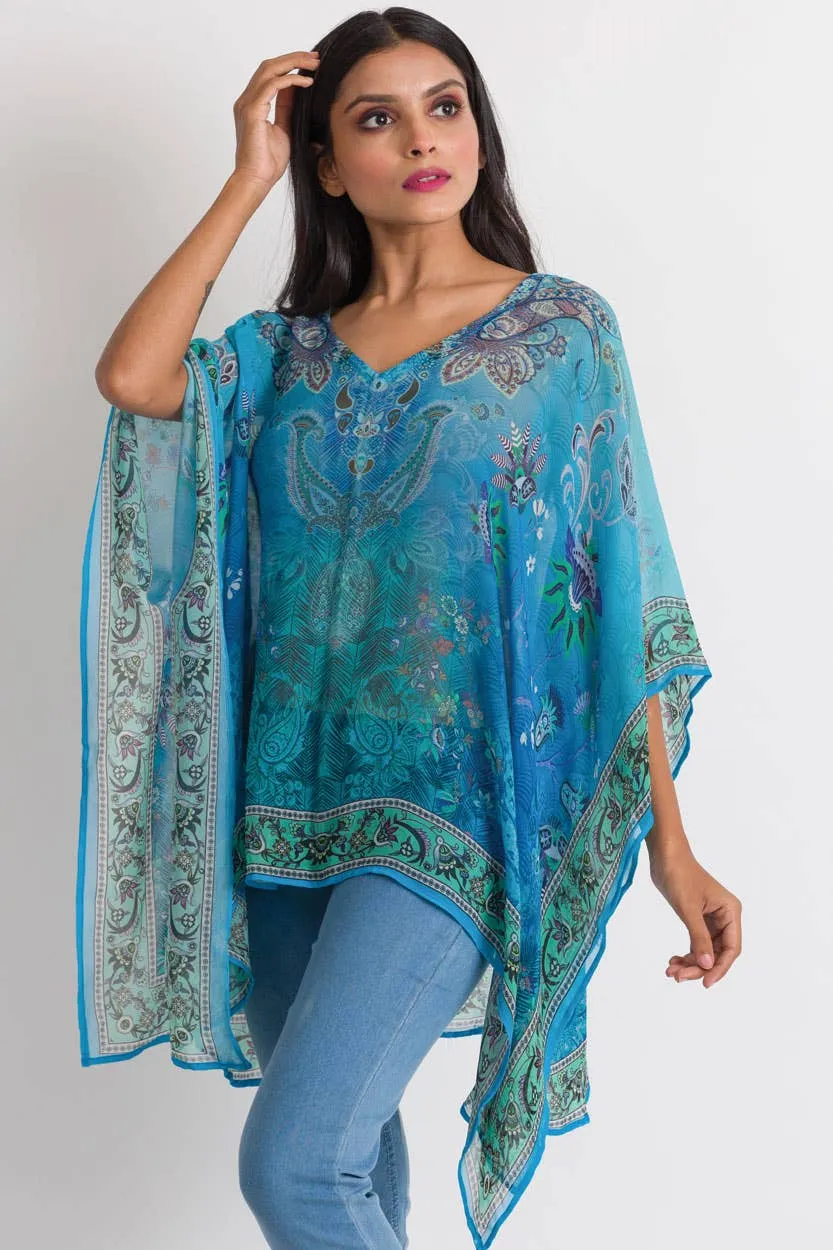 Kumari Cupro Tops: Turquoise Multi