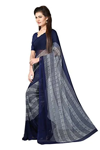 Livie Women's Chiffon Sarees Party Wear/Fancy Chiffon Sarees/Printed Chiffon Sarees - Denim Blue