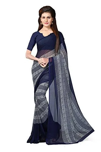 Livie Women's Chiffon Sarees Party Wear/Fancy Chiffon Sarees/Printed Chiffon Sarees - Denim Blue