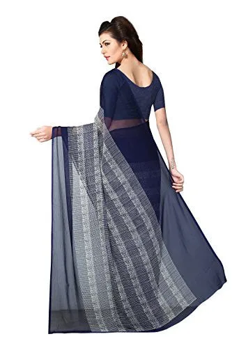 Livie Women's Chiffon Sarees Party Wear/Fancy Chiffon Sarees/Printed Chiffon Sarees - Denim Blue