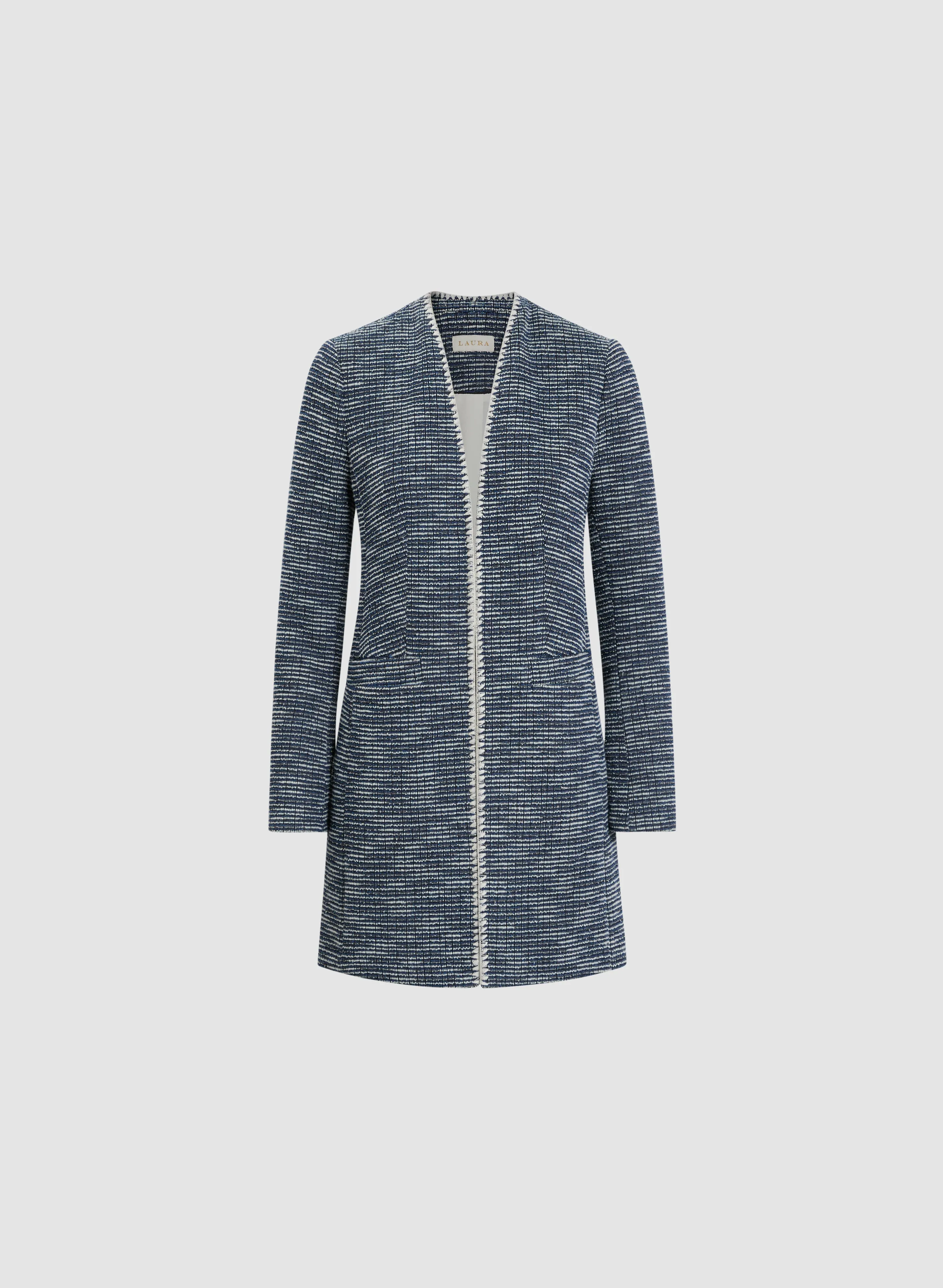 Long Contrasting Trim Bouclé Jacket