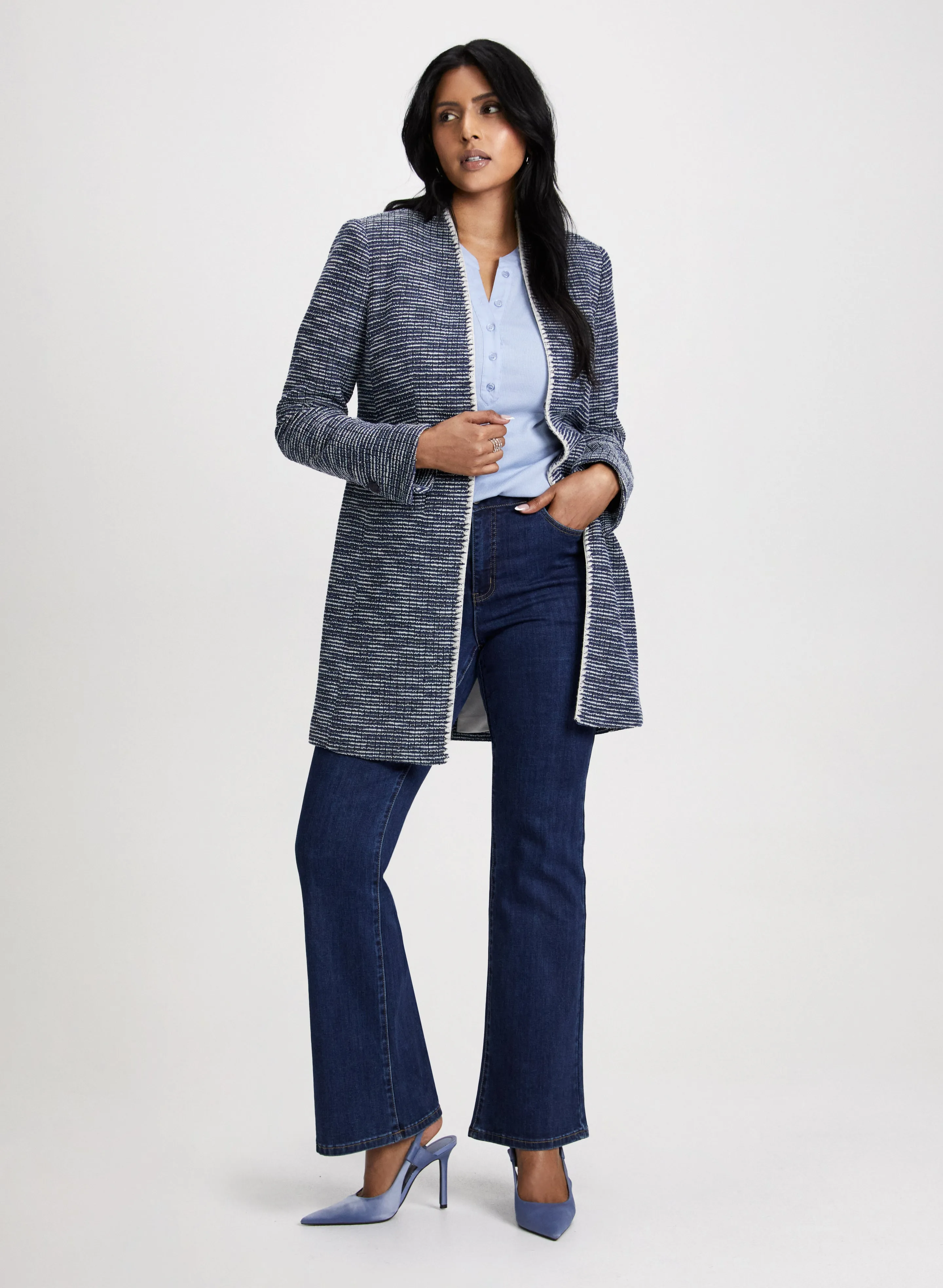 Long Contrasting Trim Bouclé Jacket