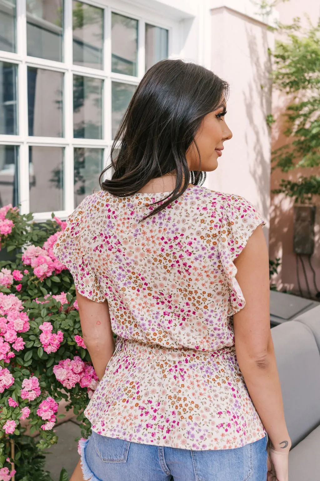 Multi Floral Print Peplum Top - FINAL SALE