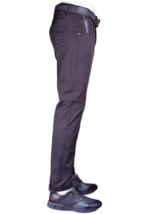 Navy Gold Zipper Tech Stretch Fit Pants