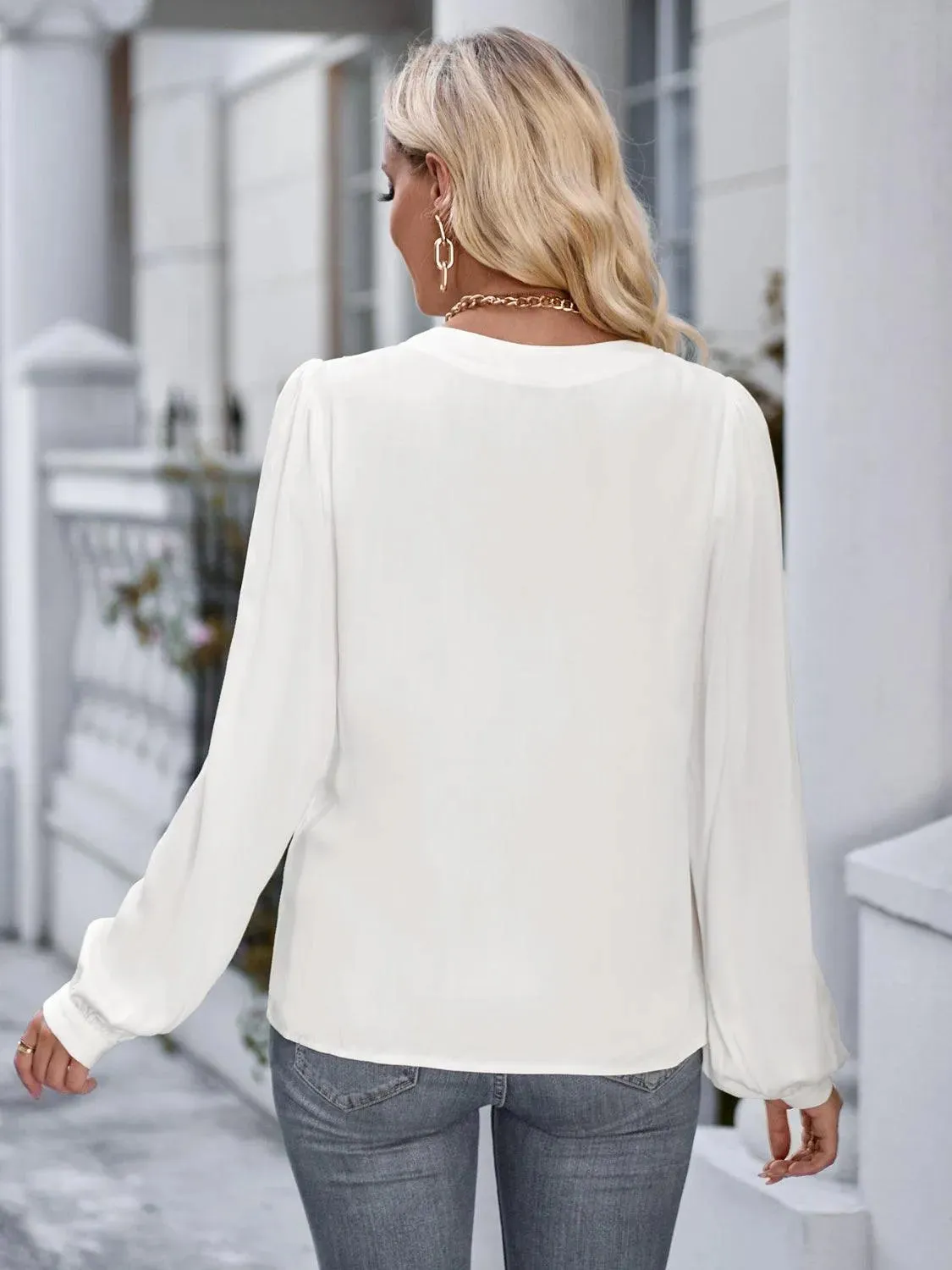 Notched Neck Blouse with Puff Sleeves - Shop the Latest Fashion!