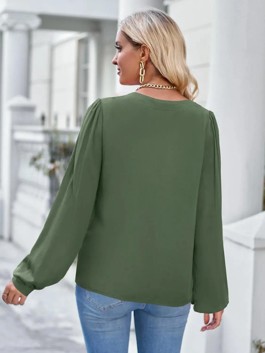 Notched Neck Blouse with Puff Sleeves - Shop the Latest Fashion!